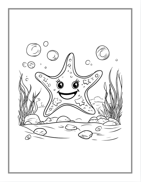 Ocean Animals Cute Deep Sea Creatures Fish Coloring Book Gift for Adults Kids Boys Girls Teens 50 Pages Sea Life Easy Fish Coloring Pages