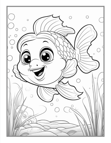 50 Pages Ocean Animals Cute Deep Sea Creatures Fish Coloring Book Gift for Adults Kids Boys Girls Teens Sea Life Fish Easy Coloring Pages