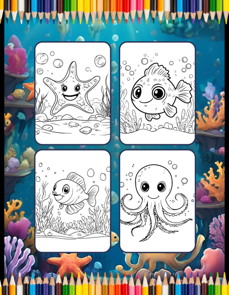 Ocean Animals Cute Deep Sea Creatures Fish Coloring Book Gift for Adults Kids Boys Girls Teens 50 Pages Sea Life Easy Fish Coloring Pages