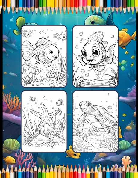 50 Pages Ocean Animals Cute Deep Sea Creatures Fish Coloring Book Gift for Adults Kids Boys Girls Teens Sea Life Fish Easy Coloring Pages