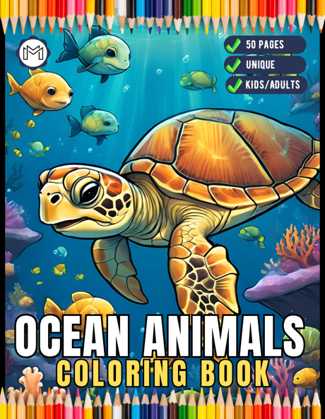 50 Pages Ocean Animals Cute Deep Sea Creatures Fish Coloring Book Gift for Adults Kids Boys Girls Teens Sea Life Fish Easy Coloring Pages