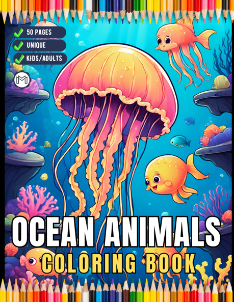 50 Pages Ocean Animals Cute Deep Sea Creatures Fish Coloring Book Gift for Adults Kids Boys Girls Teens Cool Sea Life Fish Coloring Pages