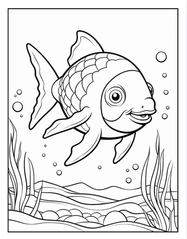 50 Pages Ocean Animals Cute Deep Sea Creatures Fish Coloring Book Gift for Adults Kids Boys Girls Teens Sea Life Fish Easy Coloring Pages