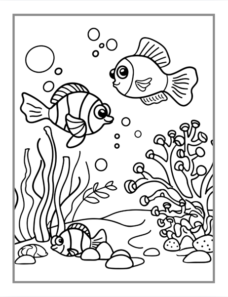 50 Pages Ocean Animals Cute Deep Sea Creatures Fish Coloring Book Gift for Adults Kids Boys Girls Teens Cool Sea Life Fish Coloring Pages