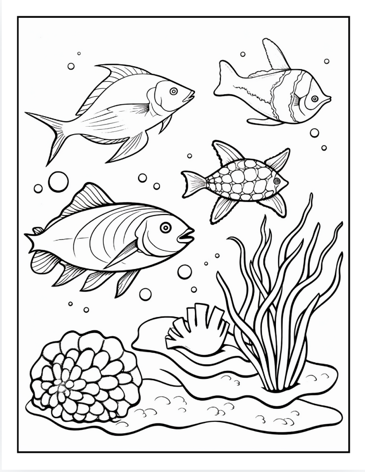 50 Pages Ocean Animals Cute Deep Sea Creatures Fish Coloring Book Gift for Adults Kids Boys Girls Teens Sea Life Fish Easy Coloring Pages