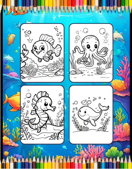 50 Pages Ocean Animals Cute Deep Sea Creatures Fish Coloring Book Gift for Adults Kids Boys Girls Teens Cool Sea Life Fish Coloring Pages