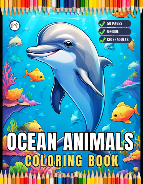 50 Pages Ocean Animals Cute Deep Sea Creatures Fish Coloring Book Gift for Adults Kids Boys Girls Teens Cool Sea Life Fish Coloring Pages