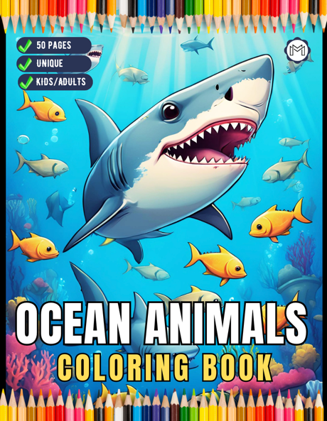 50 Pages Ocean Animals Cute Deep Sea Creatures Fish Coloring Book Gift for Adults Kids Boys Girls Teens Sea Life Fish Easy Coloring Pages