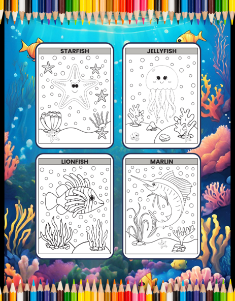 50 Pages Easy Ocean Animals Sea Life Fish Coloring Pages Cute Deep Sea Creatures Fish Coloring Book Gift for Adults Kids Boys Girls Teens