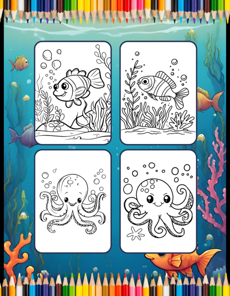 50 Pages Easy Ocean Animals Sea Life Fish Coloring Pages Cute Deep Sea Creatures Fish Coloring Book Gift for Adults Kids Boys Girls Teens