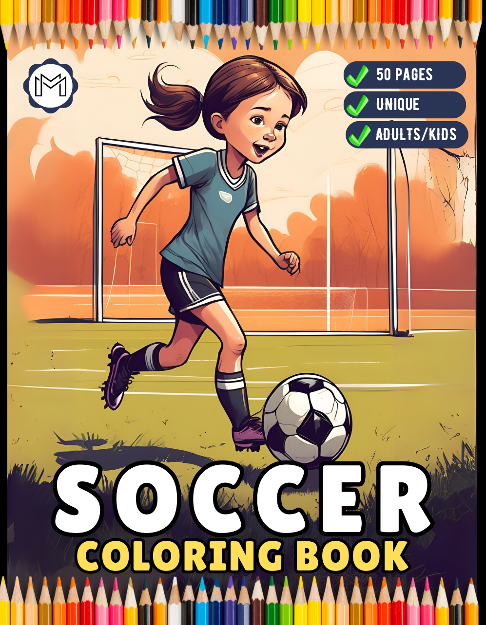 50 Pages Soccer Football Player Coloring Book Holiday Birthday Gift for Adults Kids Women Girls Teens Youth Easy Bold Soccer Coloring Book