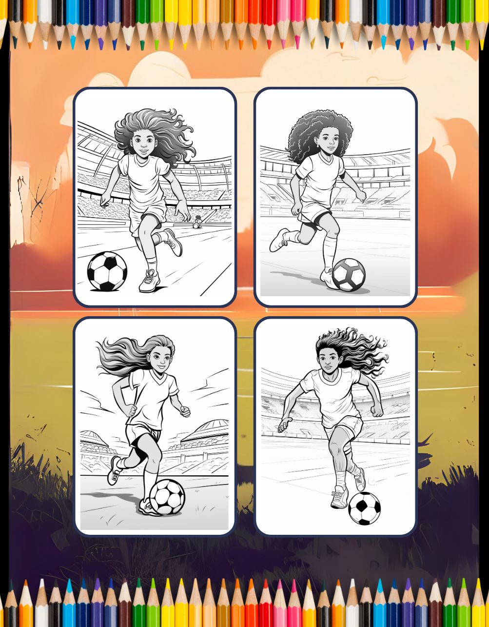 50 Pages Soccer Football Player Coloring Book Holiday Birthday Gift for Adults Kids Women Girls Teens Youth Easy Bold Soccer Coloring Book