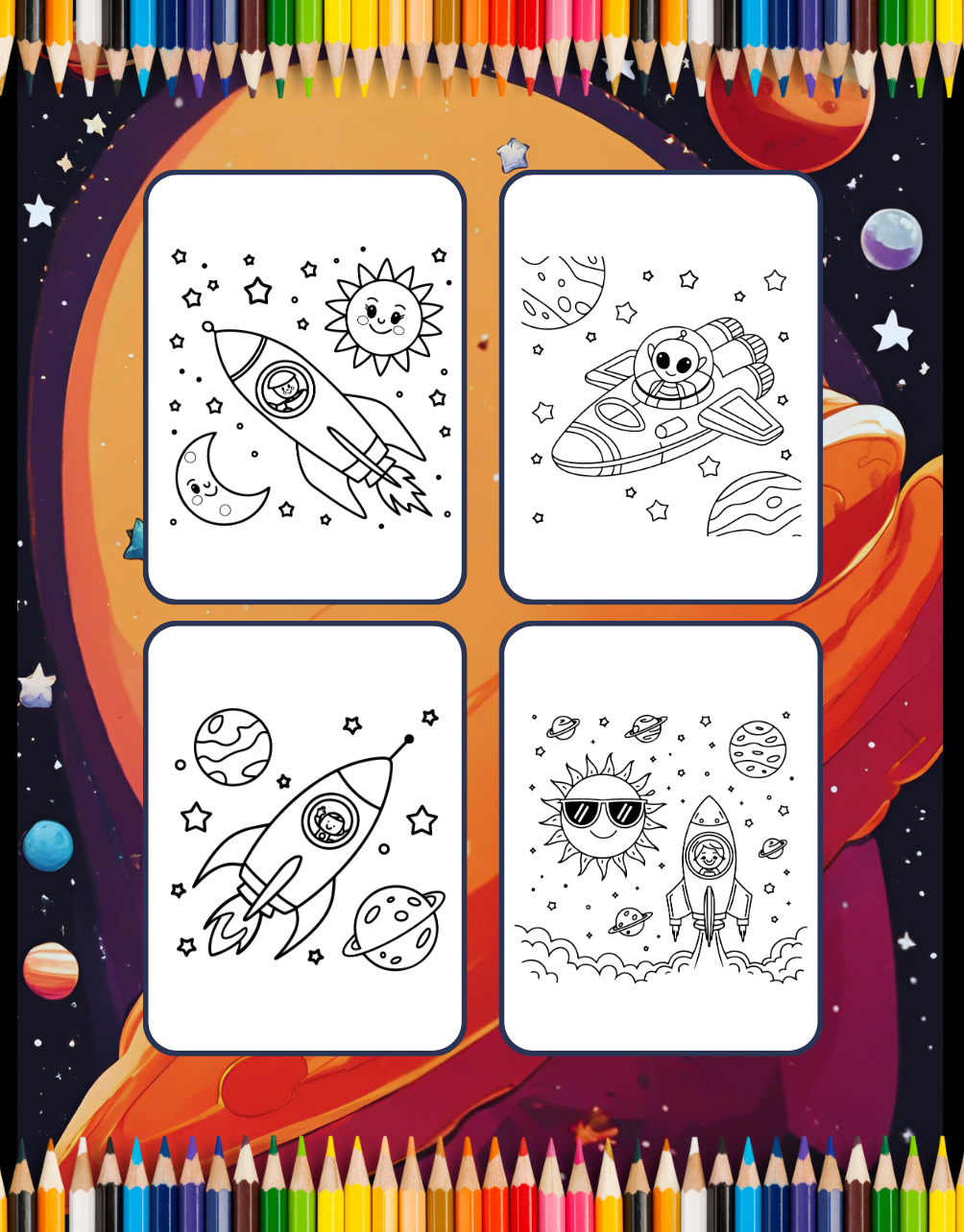 50 Pages Outer Space Galaxy Planet UFO Extraterrestrial Coloring Book Gift for Kids Boys Girls Space Elementary Coloring Activity Book