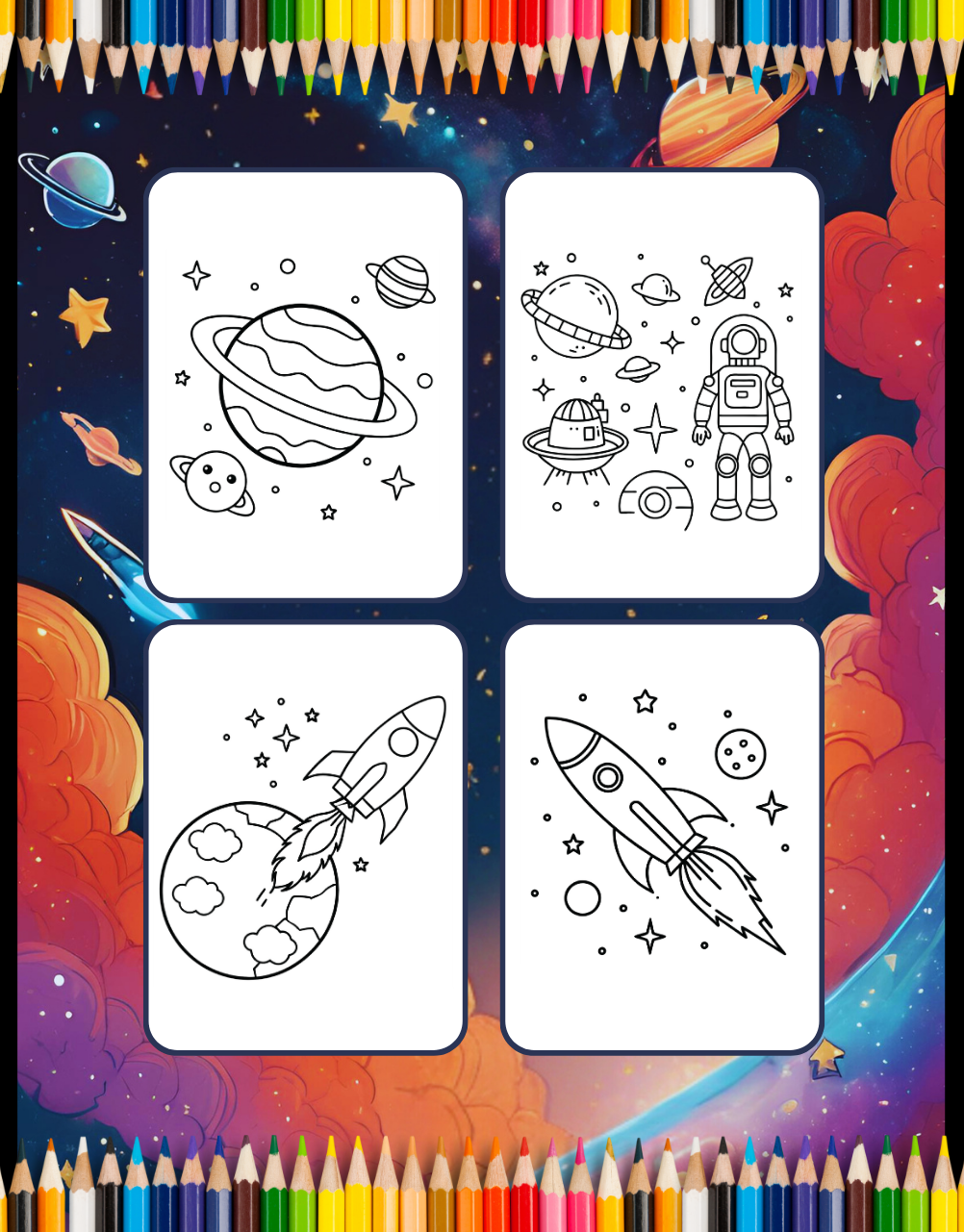 Outer Space Galaxy Planet UFO Extraterrestrial Coloring Book Gift for Kids Boys Girls 50 Pages Elementary Space Coloring Activity Book