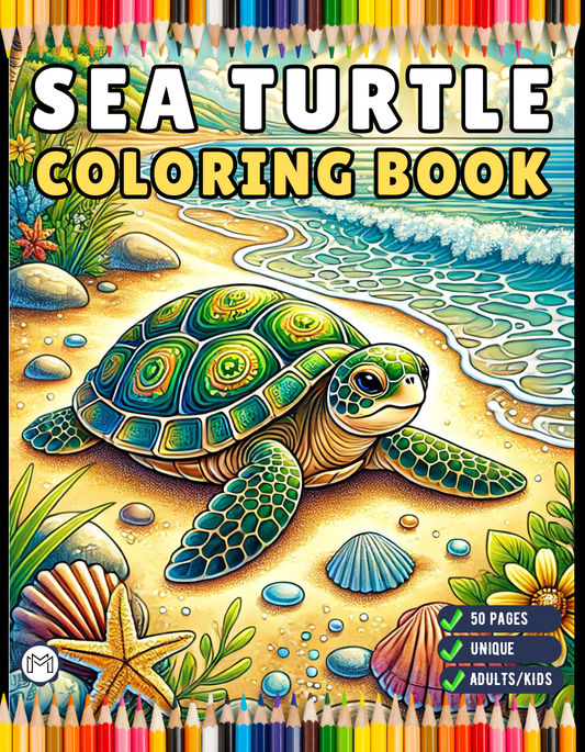 50 Pages Cute Sea Turtle Coloring Book Gift for Adults Kids Men Women Boys Girls Teens Youth Sea Life Ocean Creature Turtle Lover Coloring