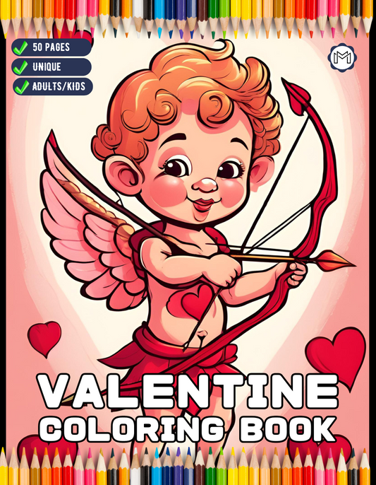 50 Pages Cute Cupid Valentine Day Coloring Book Gift for Adults Kids Men Women Boys Girls Teens Youth Valentine's Day Coloring Sheets