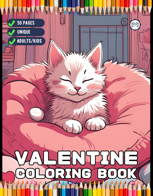 50 Pages Cute Cat Kitten Valentine Day Coloring Book Gift for Adults Kids Men Women Boys Girls Teens Youth Valentine's Day Coloring
