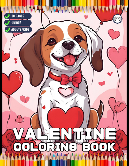 50 Pages Cute Dog Puppy Animal Valentine Day Coloring Book Gift for Adults Kids Men Women Boys Girls Teens Youth Valentine's Day Coloring