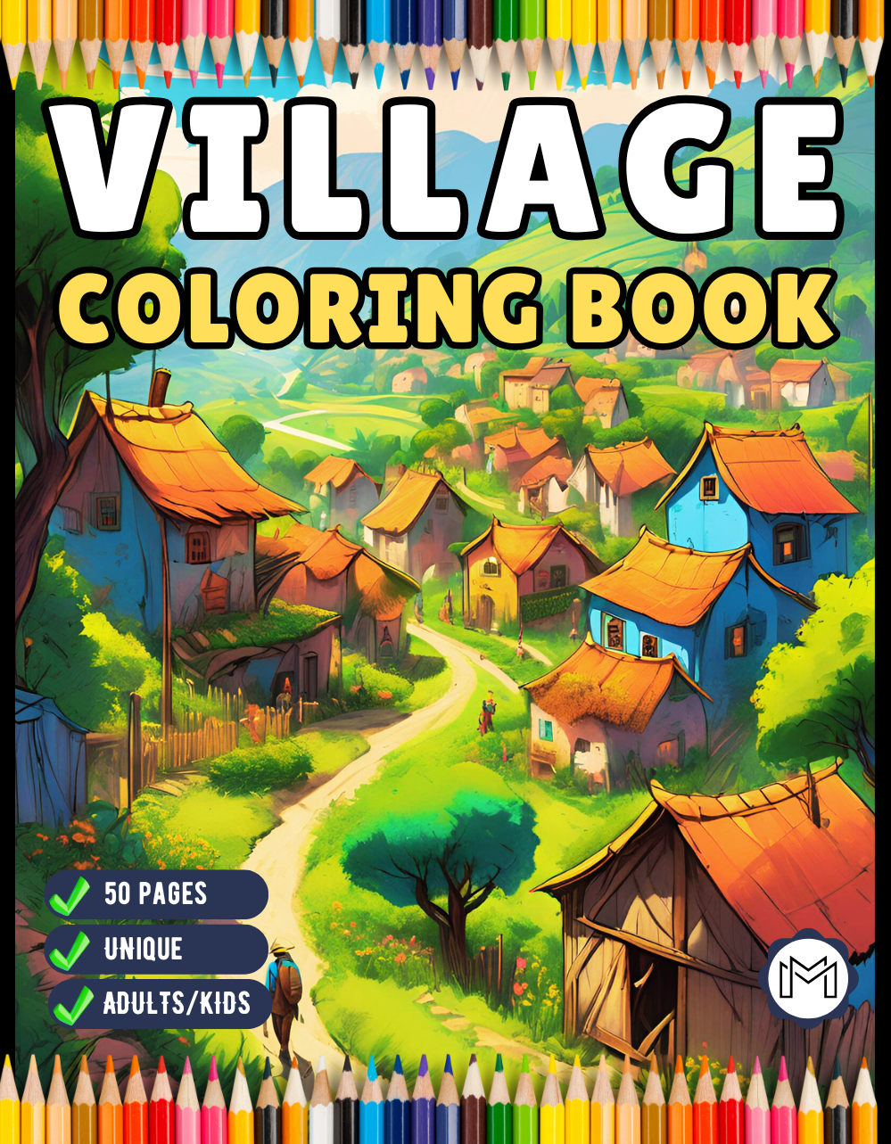 50 Pages Cozy Village Coloring Book Christmas Holiday Gift for Adults Kids Men Women Boys Girls Teens Fairy Village Coloring Activity Book