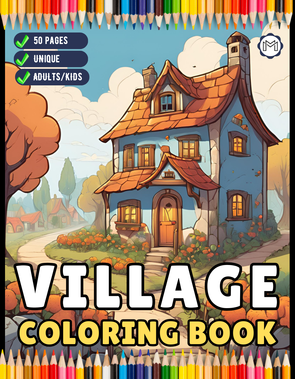 50 Pages Cozy Village Coloring Book Christmas Holiday Gift for Adults Kids Men Women Boys Girls Teens Fairy Village Coloring Activity Book