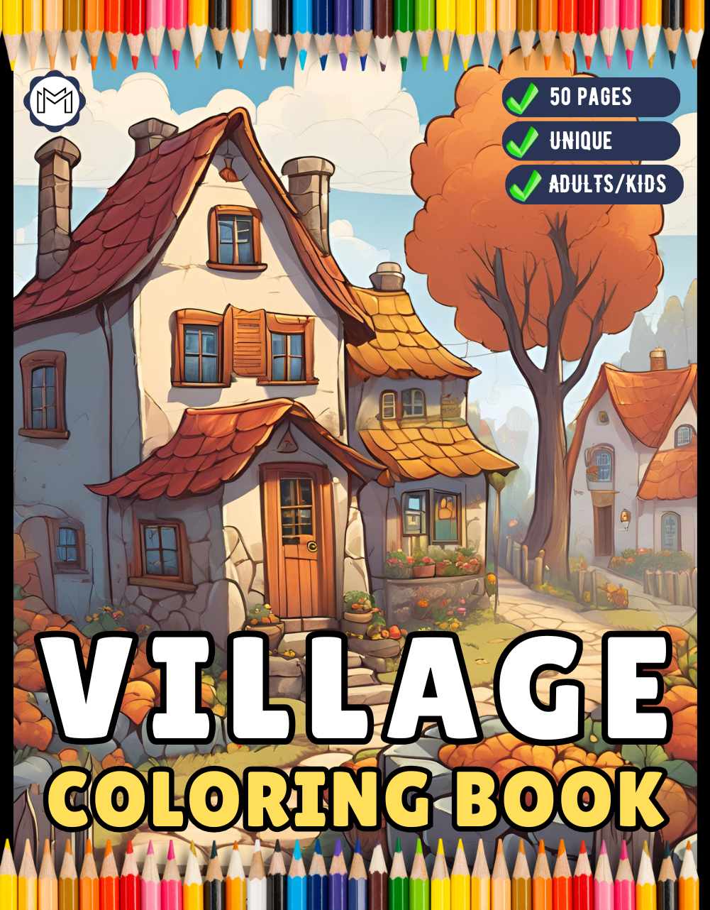 Cozy Village Coloring Book Christmas Holiday Gift for Adults Kids Men Women Boys Girls Teens 50 Pages Fairy Village Coloring Activity Book