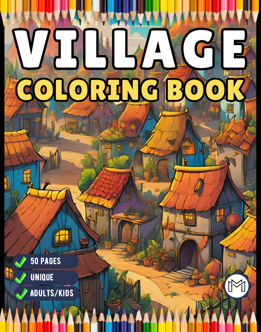 50 Pages Cozy Village Coloring Book Christmas Holiday Gift Adults Kids Men Women Boys Girls Teens Cool Little Forest Village Coloring Book