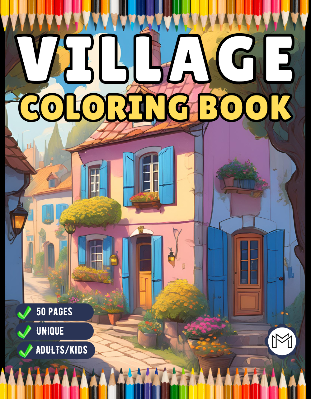 50 Pages Cozy Village Coloring Book Christmas Holiday Gift for Adults Kids Men Women Boys Girls Teens Fairy Village Coloring Activity Book