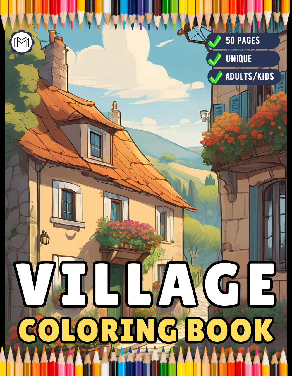 50 Pages Cozy Village Coloring Book Christmas Holiday Gift for Adults Kids Men Women Boys Girls Teens Fairy Village Coloring Activity Book