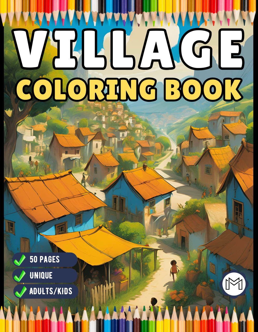 Cozy Village Coloring Book Christmas Holiday Gift for Adults Kids Men Women Boys Girls Teens 50 Pages Fairy Village Coloring Activity Book