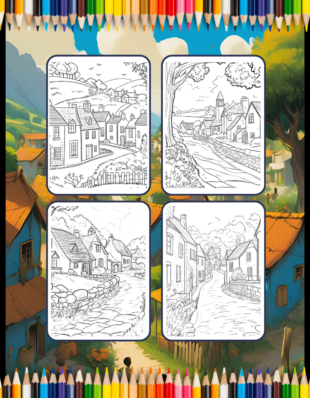 Cozy Village Coloring Book Christmas Holiday Gift for Adults Kids Men Women Boys Girls Teens 50 Pages Fairy Village Coloring Activity Book