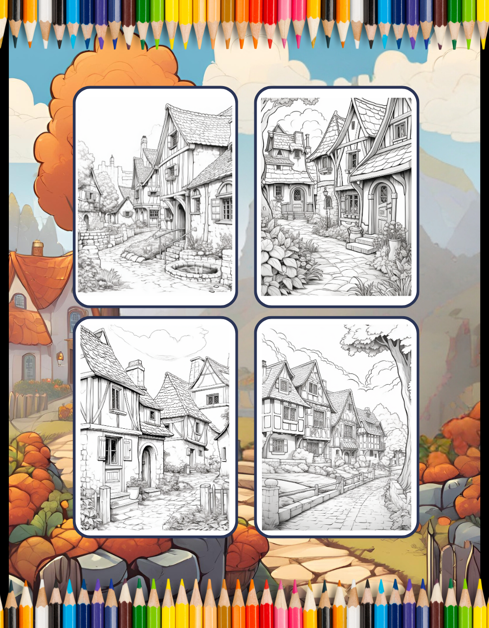 Cozy Village Coloring Book Christmas Holiday Gift for Adults Kids Men Women Boys Girls Teens 50 Pages Fairy Village Coloring Activity Book