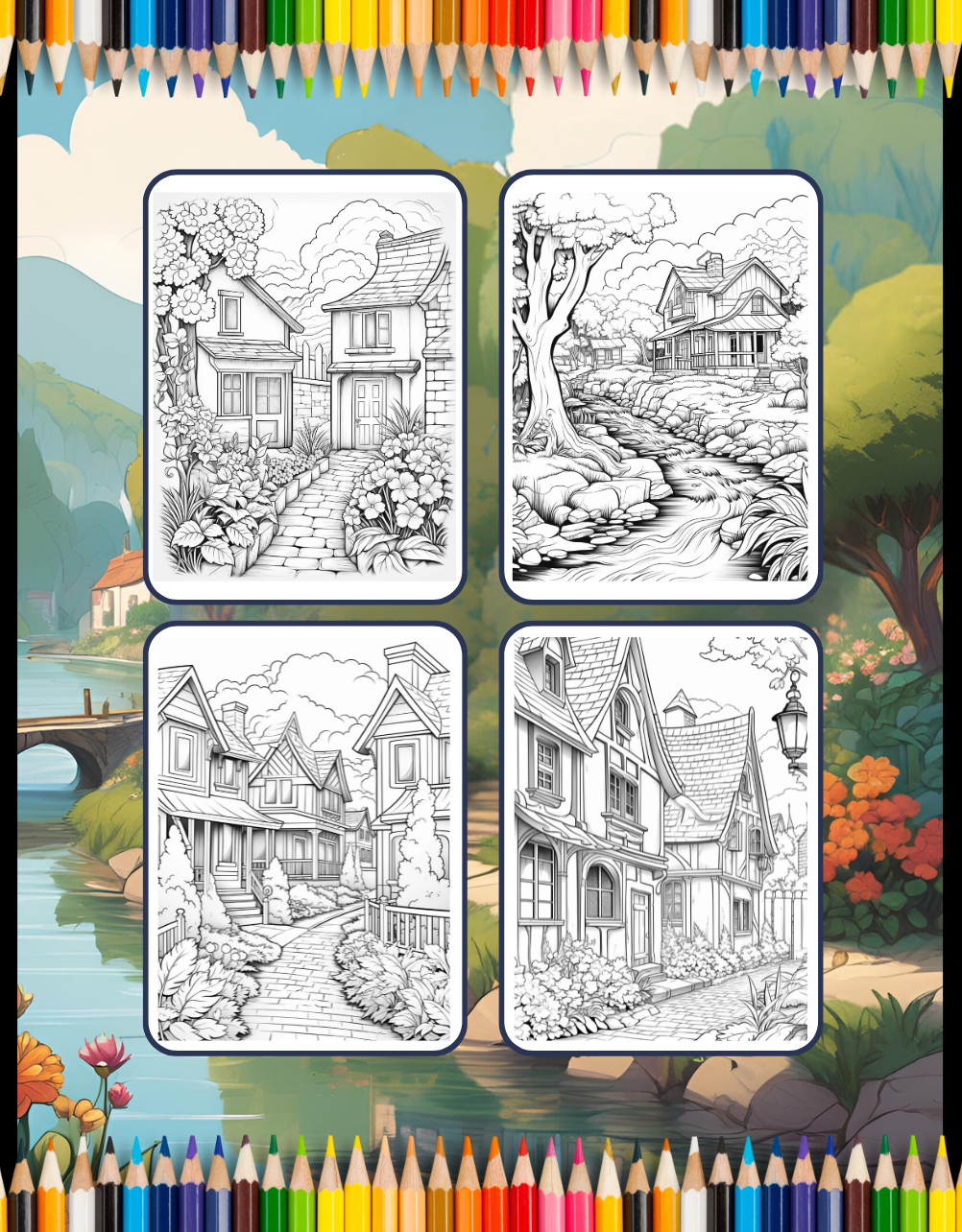 Cozy Village Coloring Book Christmas Holiday Gift for Adults Kids Men Women Boys Girls Teens 50 Pages Little Forest Village Coloring Book