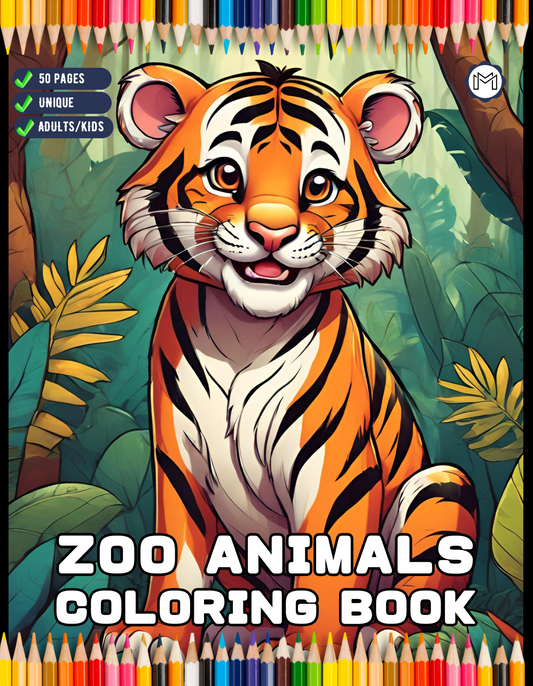 50 Pages Bold and Easy Zoo Animal Coloring Book Gift for Adults Kids Men Women Boys Girls Teens Youth Fun Wild Animal Coloring Sheets