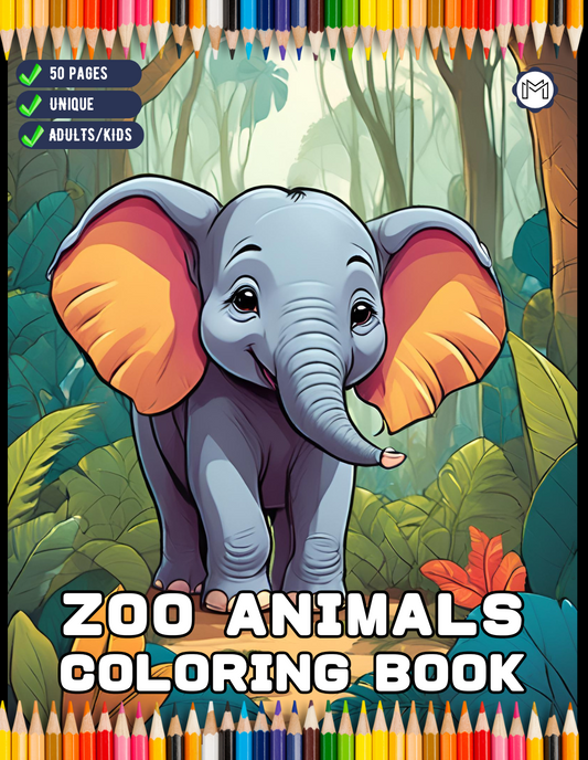 50 Pages Bold and Easy Zoo Animal Coloring Book Gift for Adults Kids Men Women Boys Girls Teens Youth Jungle Wildlife Animals Coloring Book