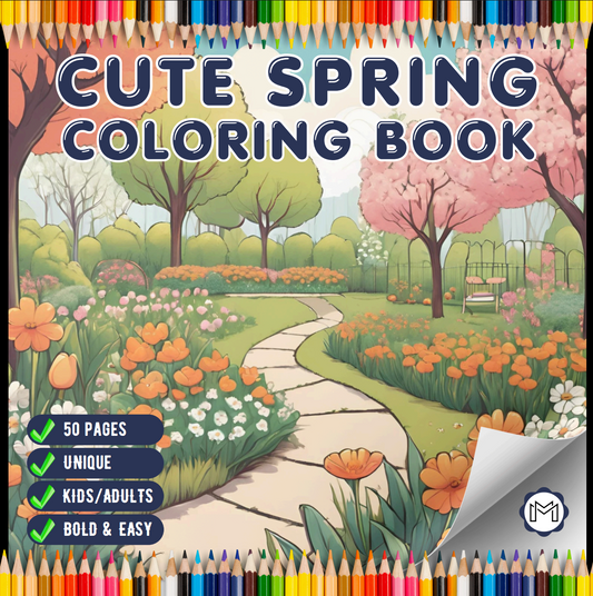 Cute Spring Coloring Book Gift for Adults Men Women Kids Young Boys Girls Teens Youth Spring Scenes Bold and Easy Coloring Book