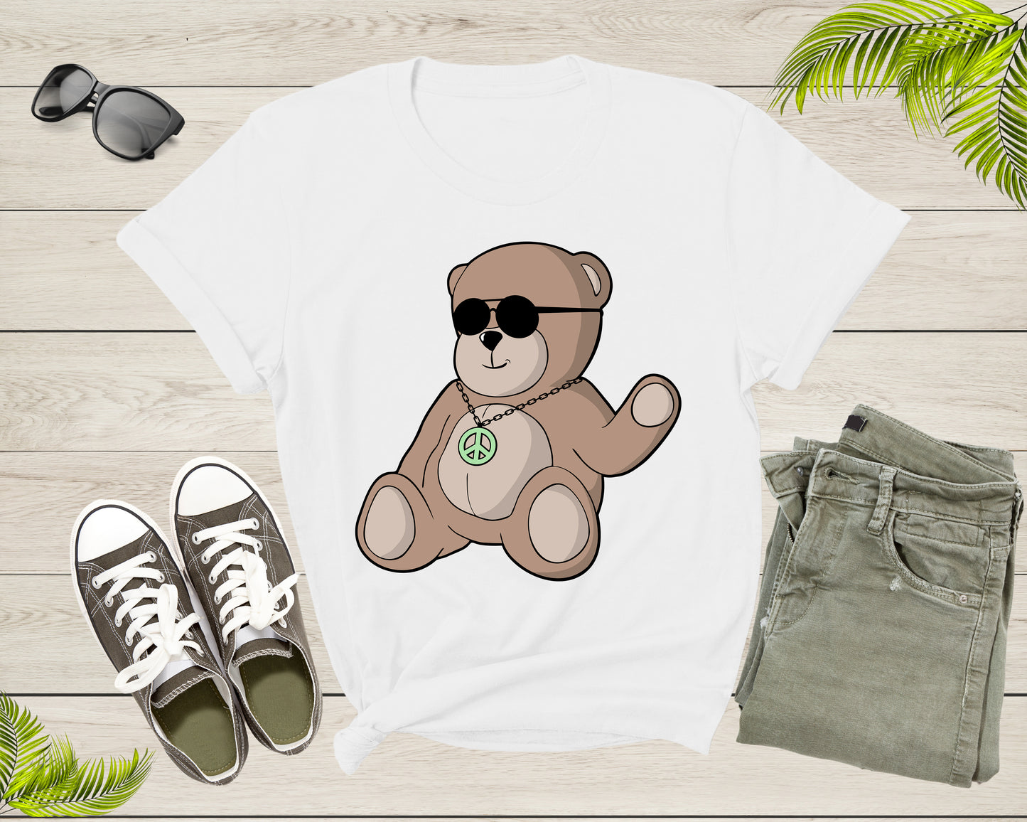 Cute Teddy Bear Animal Wearing Sunglasses Funny Waving Toy T-Shirt Teddy Bear Lover Gift T Shirt for Men Women Kids Boys Girls Tshirt
