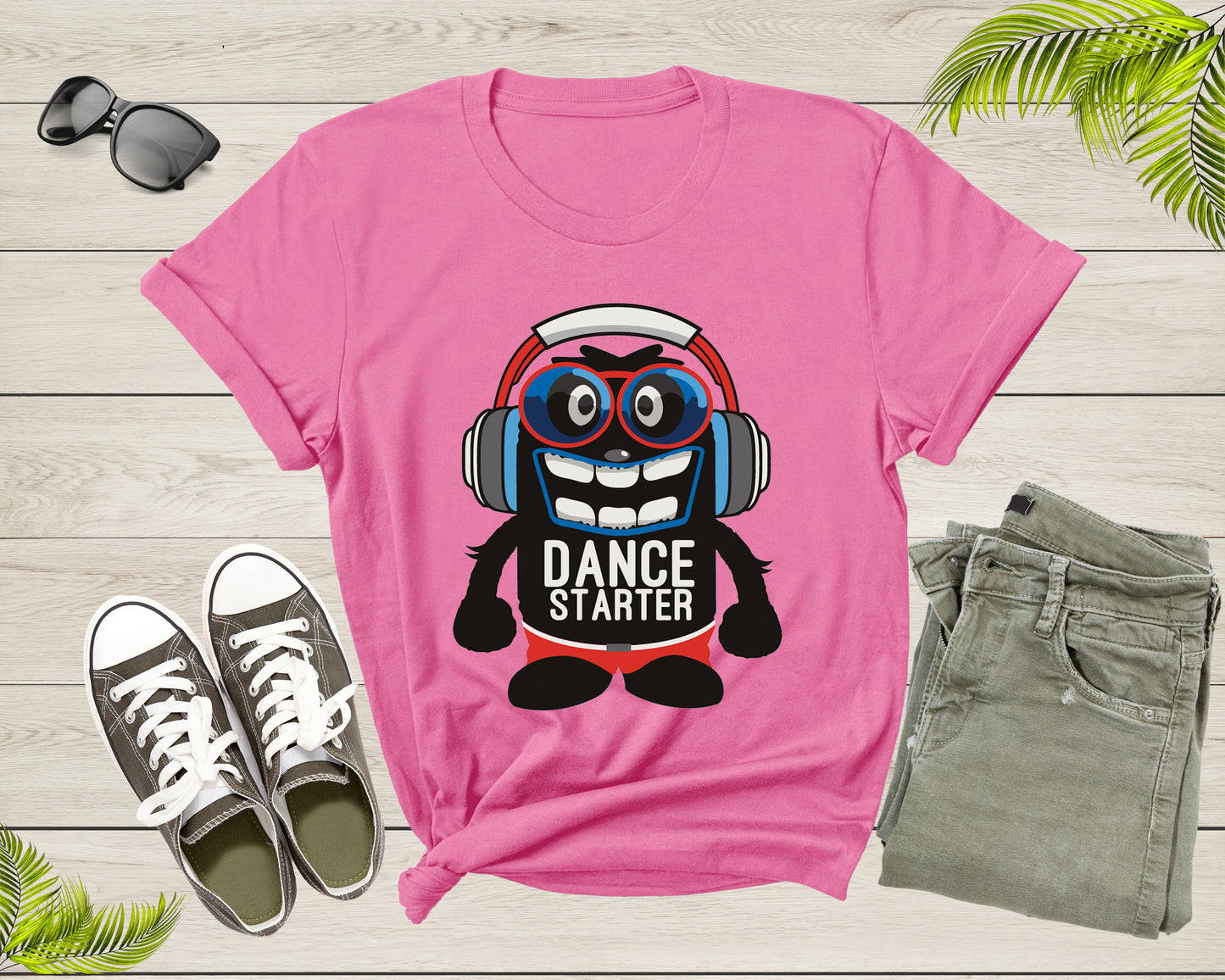 Dance Starter Funny Smiling Mascot with Glasses and Headset T-Shirt Dancer Dance Lover Gift Graphic T Shirt for Men Women Kids Boys Girls