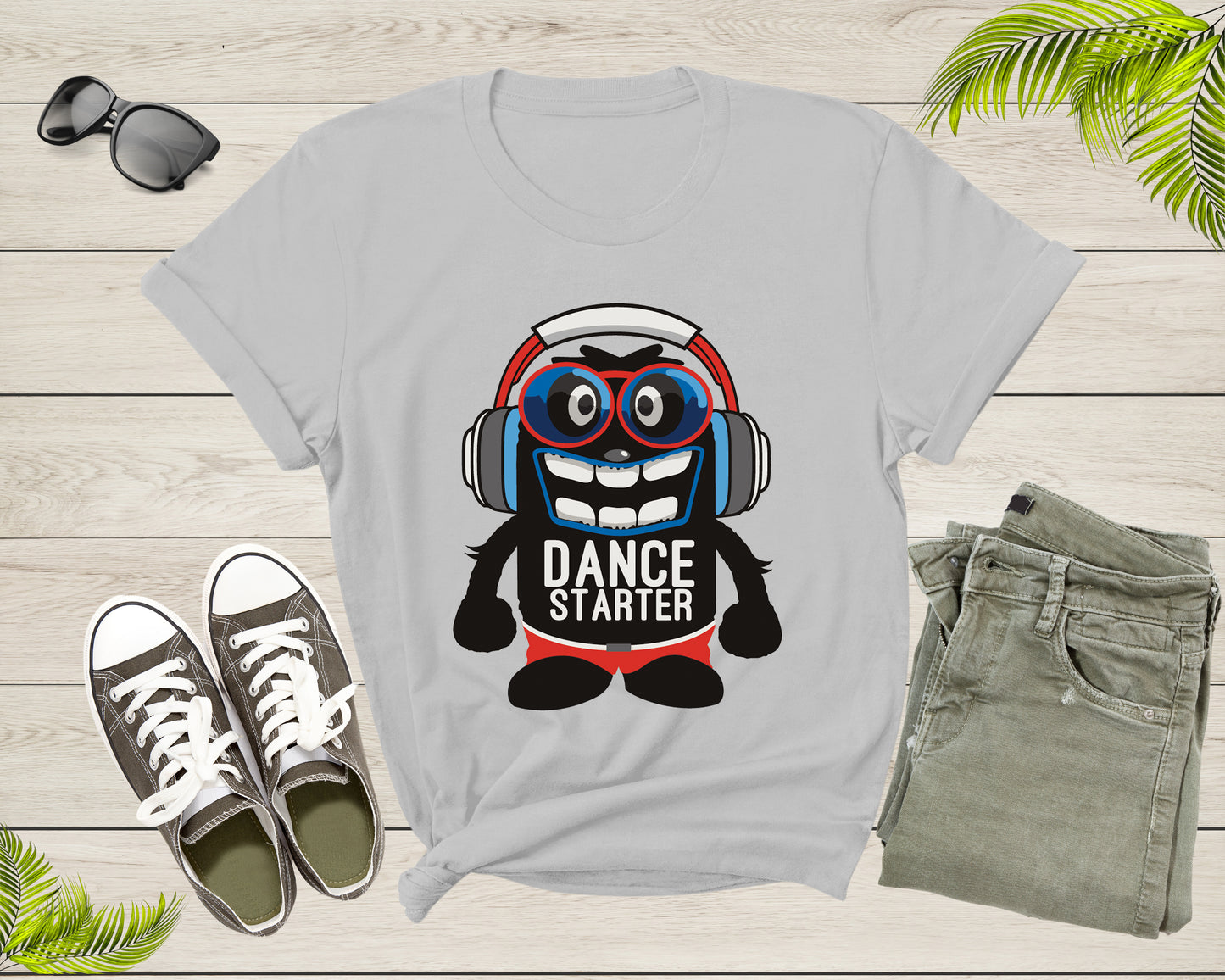 Dance Starter Funny Smiling Mascot with Glasses and Headset T-Shirt Dancer Dance Lover Gift Graphic T Shirt for Men Women Kids Boys Girls