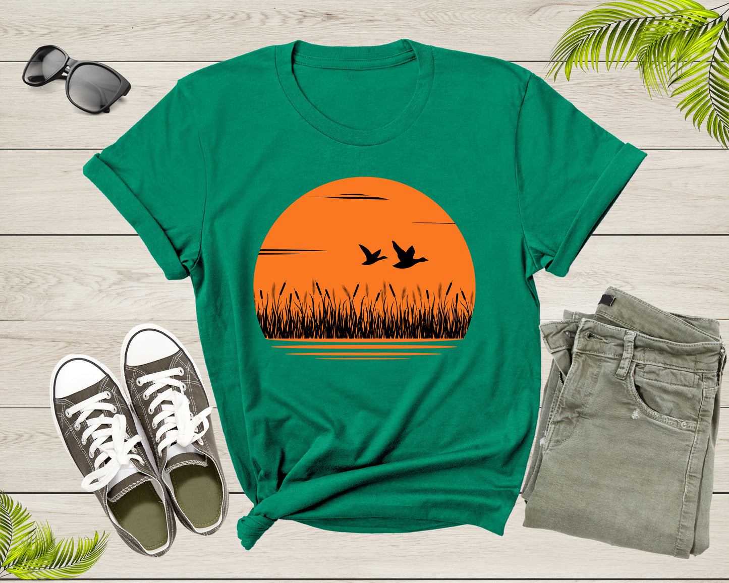 Ducks Flying at Sunset Over Sea Beautiful Animal Bird Nature T-Shirt Duck Hunt Lover Gift T Shirt for Men Women Kids Boys Girls Tshirt