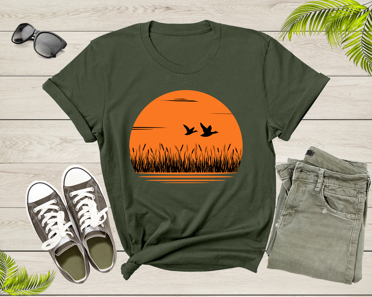 Ducks Flying at Sunset Over Sea Beautiful Animal Bird Nature T-Shirt Duck Hunt Lover Gift T Shirt for Men Women Kids Boys Girls Tshirt