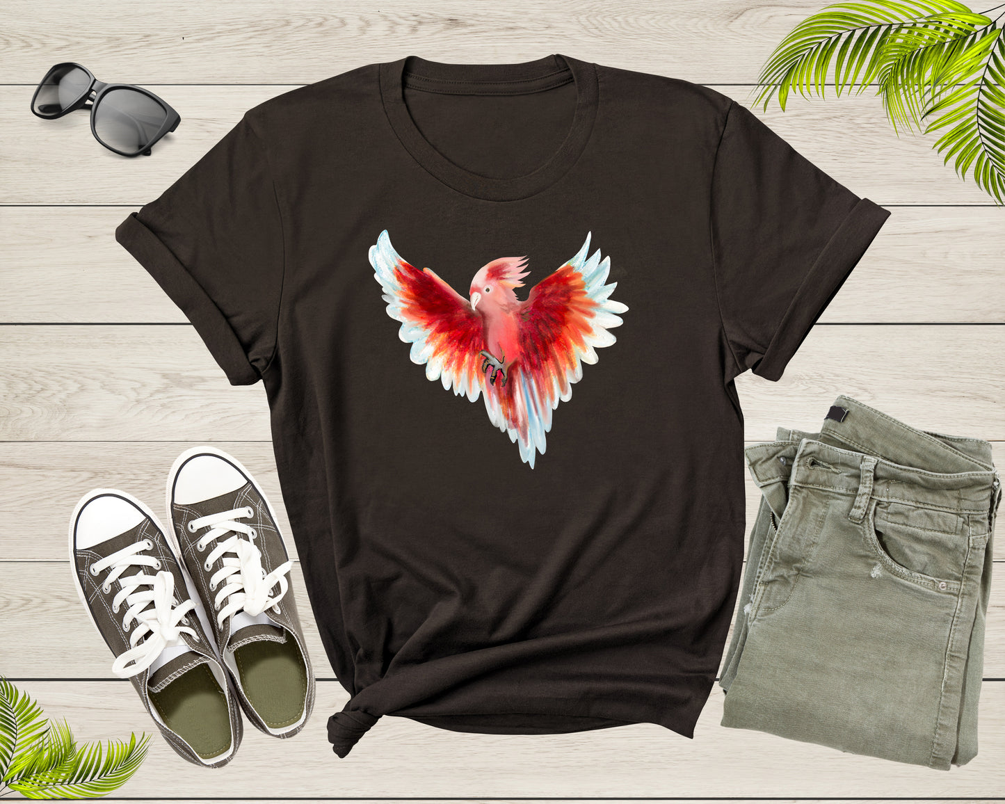 Flying Exotic Red Wildlife Bird Parrot Cockatoo Tropical T-Shirt Bird Shirt Parrot Animal Tshirt Zoologist Tropical Shirt Bird Lover Gift
