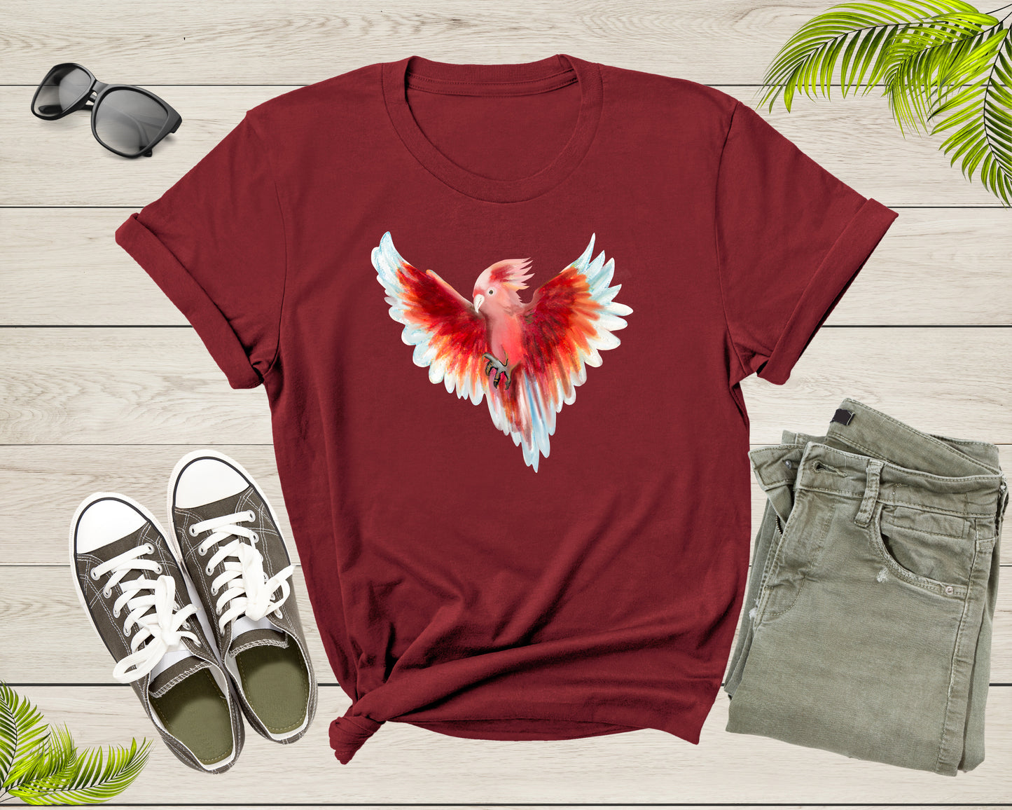 Flying Exotic Red Wildlife Bird Parrot Cockatoo Tropical T-Shirt Bird Shirt Parrot Animal Tshirt Zoologist Tropical Shirt Bird Lover Gift