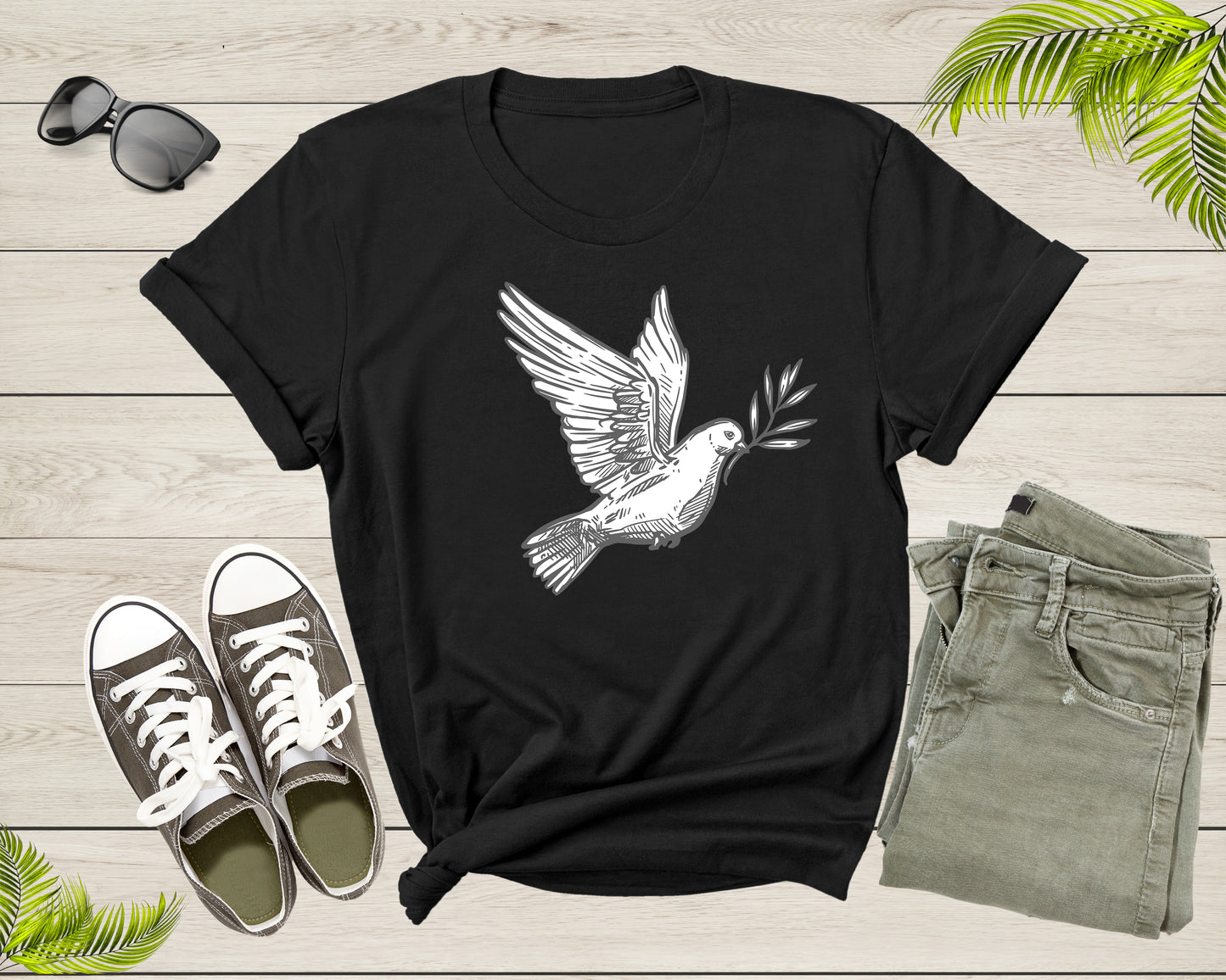 Flying White Dove Pigeon Bird with Olive Branch Peace Symbol T-Shirt Dove Lover Gift T Shirt for Men Women Kids Boys Girls Graphic Tshirt