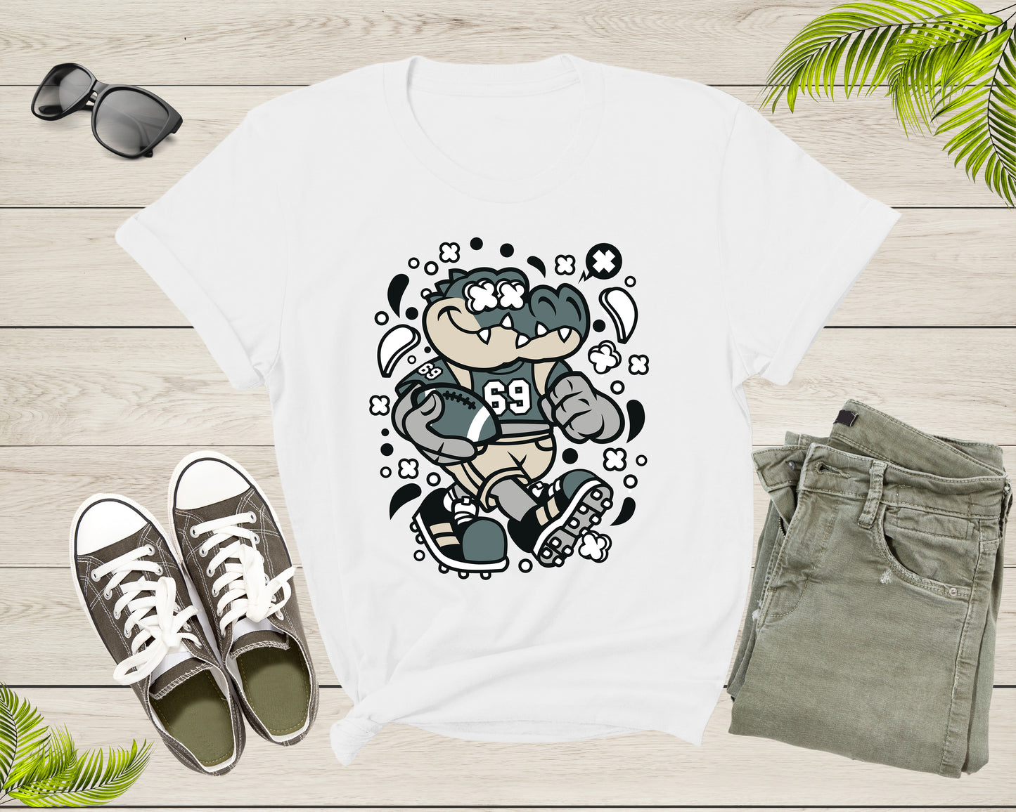 Football Crocodile Alligator Animal Holding Football Pigskin T-Shirt Alligator Lover Gift T Shirt for Men Women Kids Boys Girls Tshirt