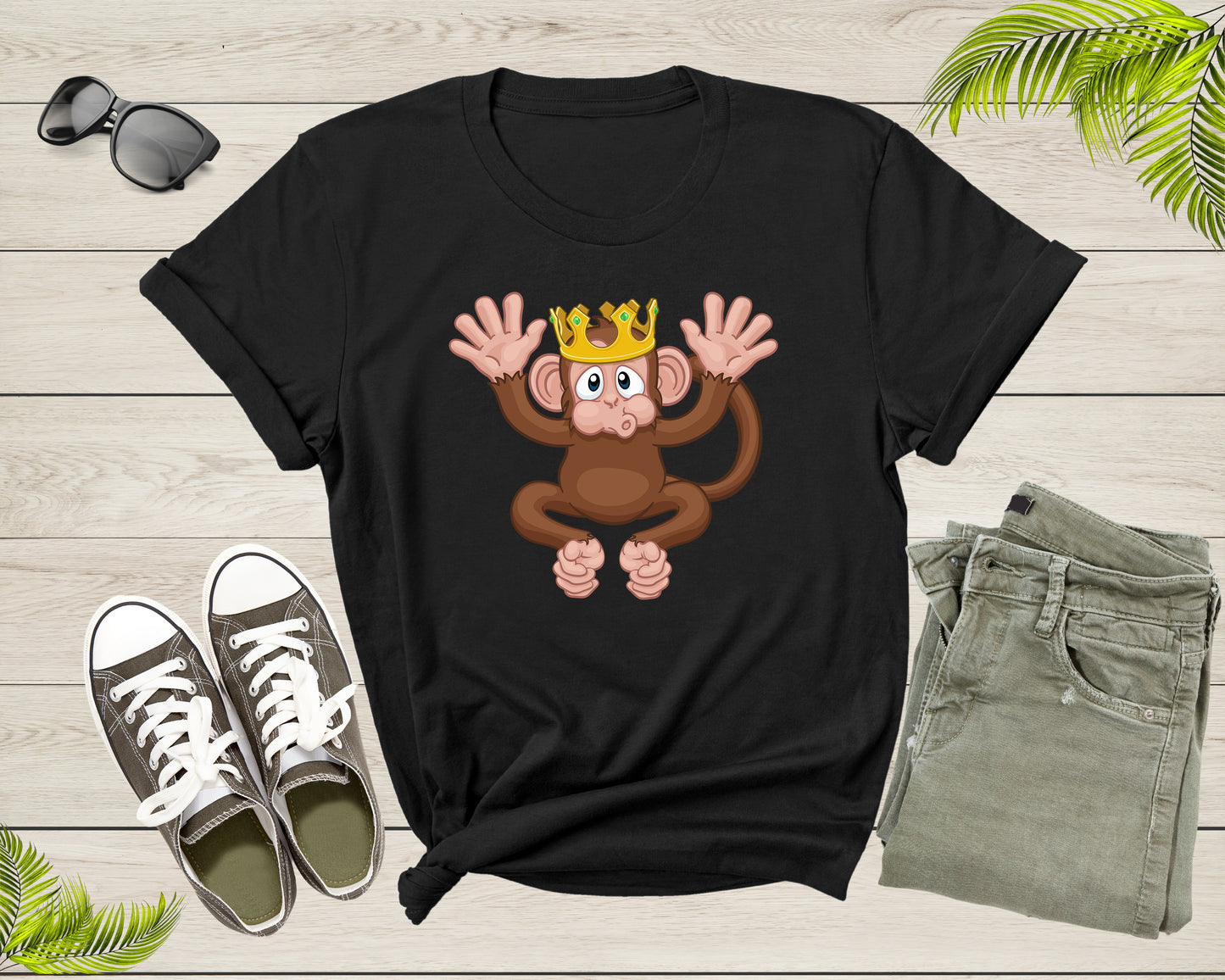 Fun Monkey Wearing King Crown Cute Animal Cartoon Character T-Shirt Monkey Lover Gift T Shirt for Men Women Kids Boys Girls Graphic Tshirt