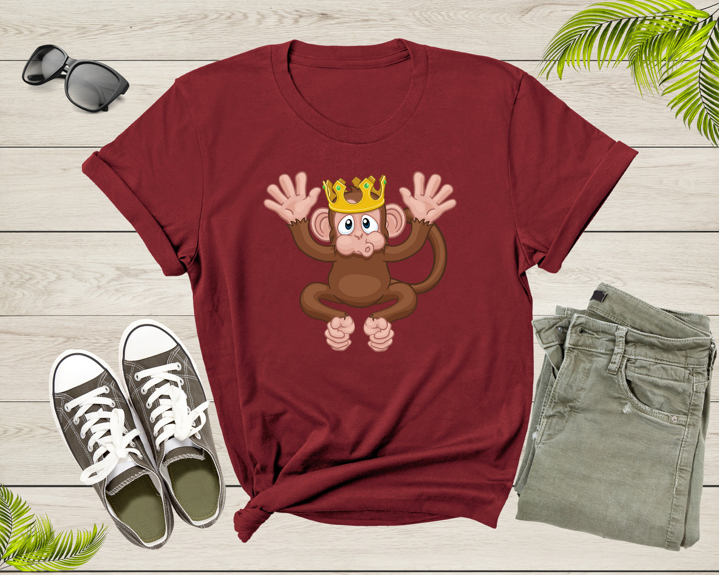 Fun Monkey Wearing King Crown Cute Animal Cartoon Character T-Shirt Monkey Lover Gift T Shirt for Men Women Kids Boys Girls Graphic Tshirt