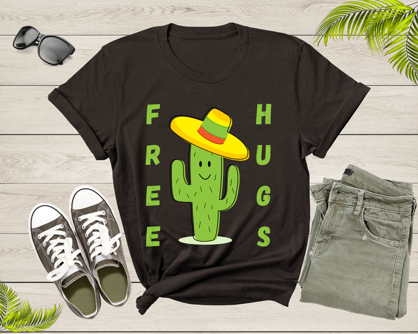 Funny Cute Desert Cactus Plant Color Hat Free Hugs Sarcastic T-Shirt Cactus Lover Gift T Shirt for Men Women Kids Boys Girls Graphic Tshirt