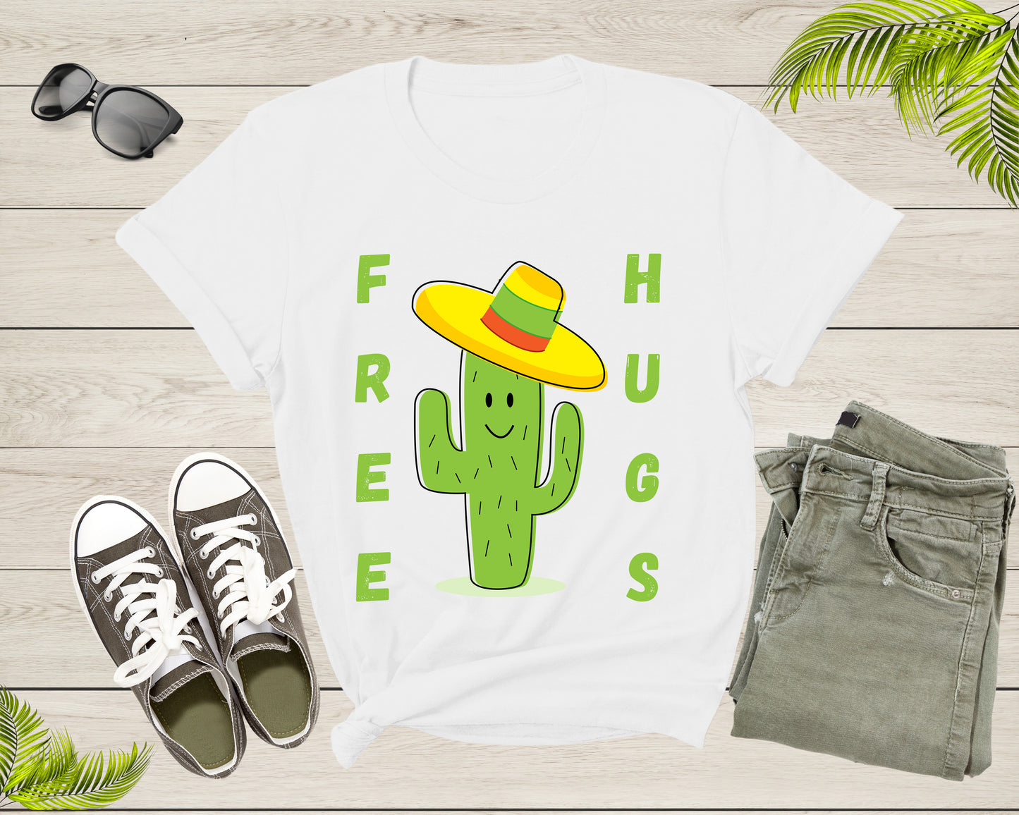 Funny Cute Desert Cactus Plant Color Hat Free Hugs Sarcastic T-Shirt Cactus Lover Gift T Shirt for Men Women Kids Boys Girls Graphic Tshirt
