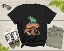 Load image into Gallery viewer, Cool Green Frog Toad Animal Sitting on Mushrooms Thinking T-Shirt Frog Lover Shirt Frog And Toad Mushroom Shirt Frog Lover Animal Tshirt
