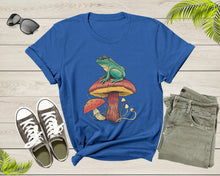 Load image into Gallery viewer, Cool Green Frog Toad Animal Sitting on Mushrooms Thinking T-Shirt Frog Lover Shirt Frog And Toad Mushroom Shirt Frog Lover Animal Tshirt
